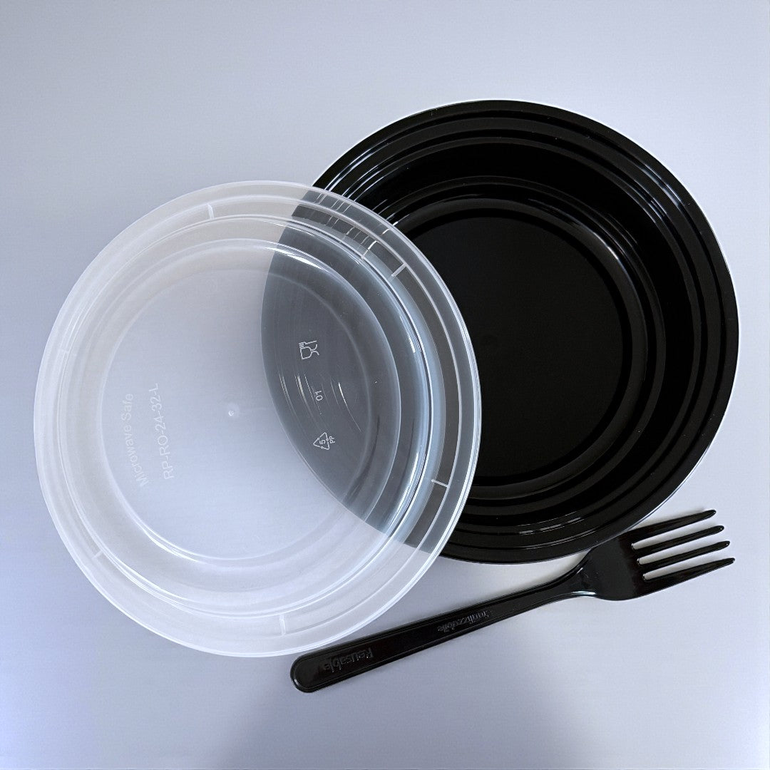 PP Black 24oz Round Bowl With Clear Lid 681ml Overview - Propus Packaging